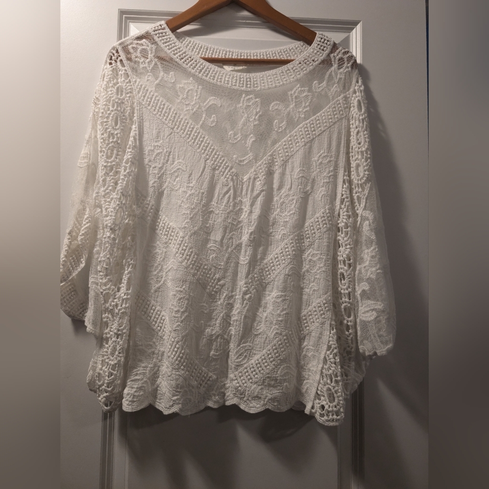 Top white Sheer Lace Topper Cover Up Women'